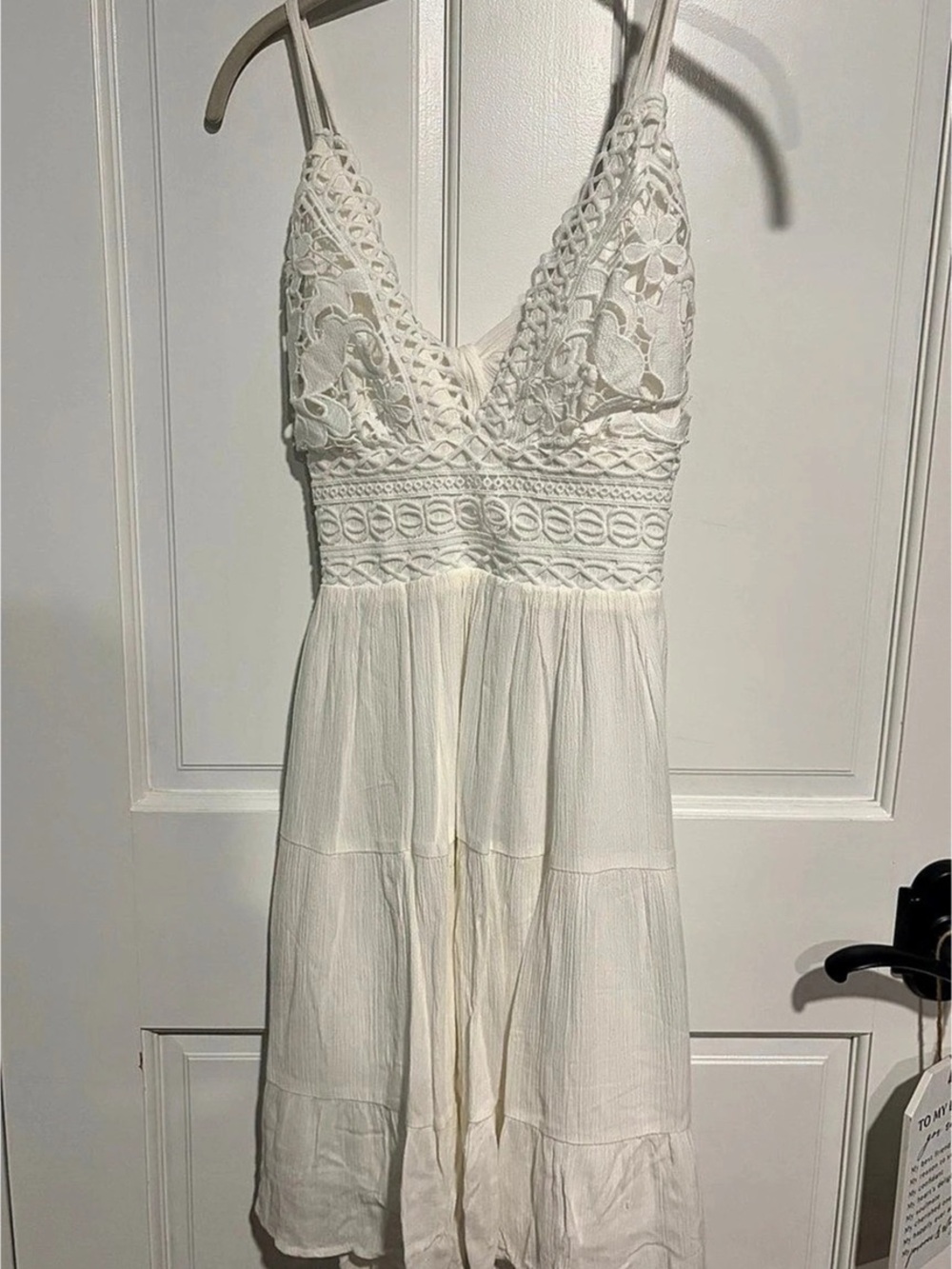 Selfie Leslie Sunshine Morning Crochet Lace Frill Trim Tied Back Lace Mini Dress